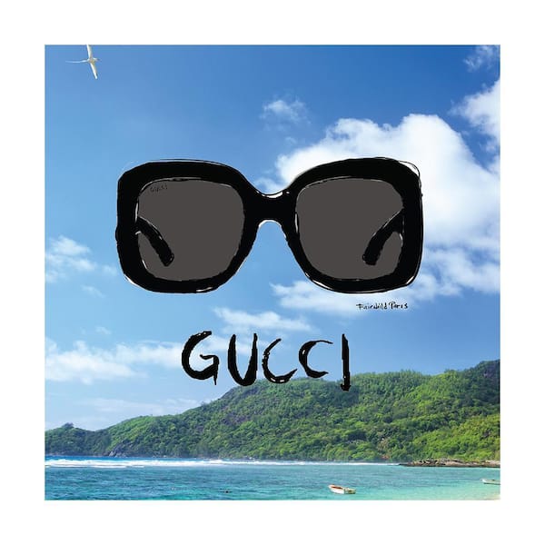 Fashion Glam Sunglasses at the Beach by Fairchild Paris 1-Piece Unframed Abstract Poster Art Print 30 in. x 30 in.