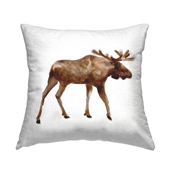 Stupell Industries Modern Moose on White Brown Square Outdoor Throw Pillow
