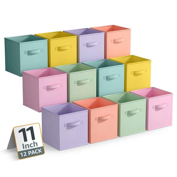 Foldable Storage and Organizer Bins with Handles, Multicolored 11 in. x 10.5 in. Fabric Decorative Box (Set of 12)