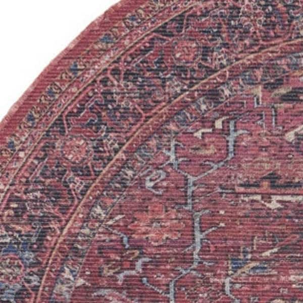 5 ft. Round Blue Floral Washable Area Rug