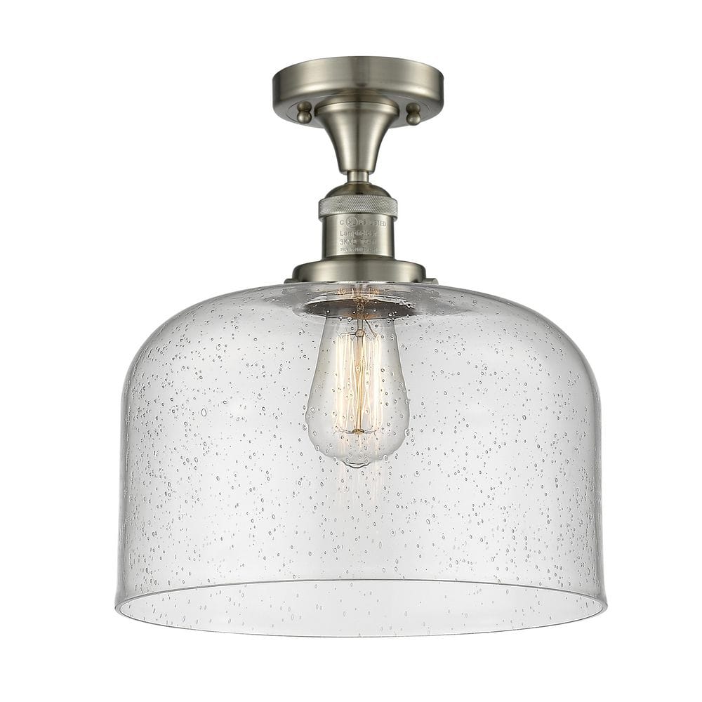 Bell 12 in. 1-Light Satin Nickel Industrial Semi-Flush Mount with Seeded Glass Shade price history on PriceWatchPro