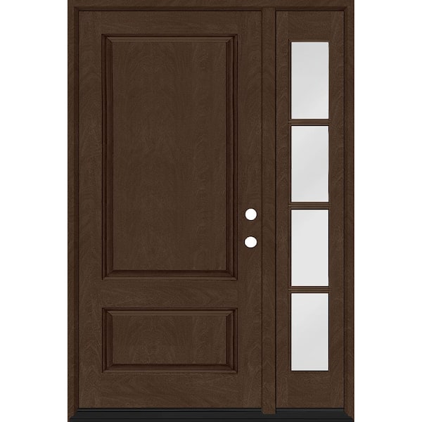 Steves & Sons Regency 51 in. x 80 in. 2Panel 3/4-Squaretop LHIS Hickory Stain Fiberglass Prehung Front Door with w/4Lite 12in.SL