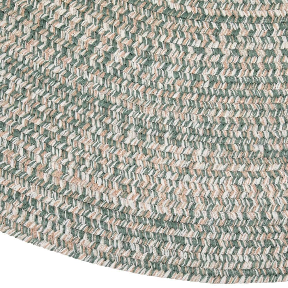 Green and White Oval Braided Wool Blend Area Rug 2' x 3'