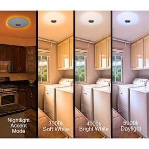 Low Profile 13 in. LED Flush Mount with Night Light Feature 2 Medallions Brushed Nickel - Oil Rubbed Bronze (4-Pack)