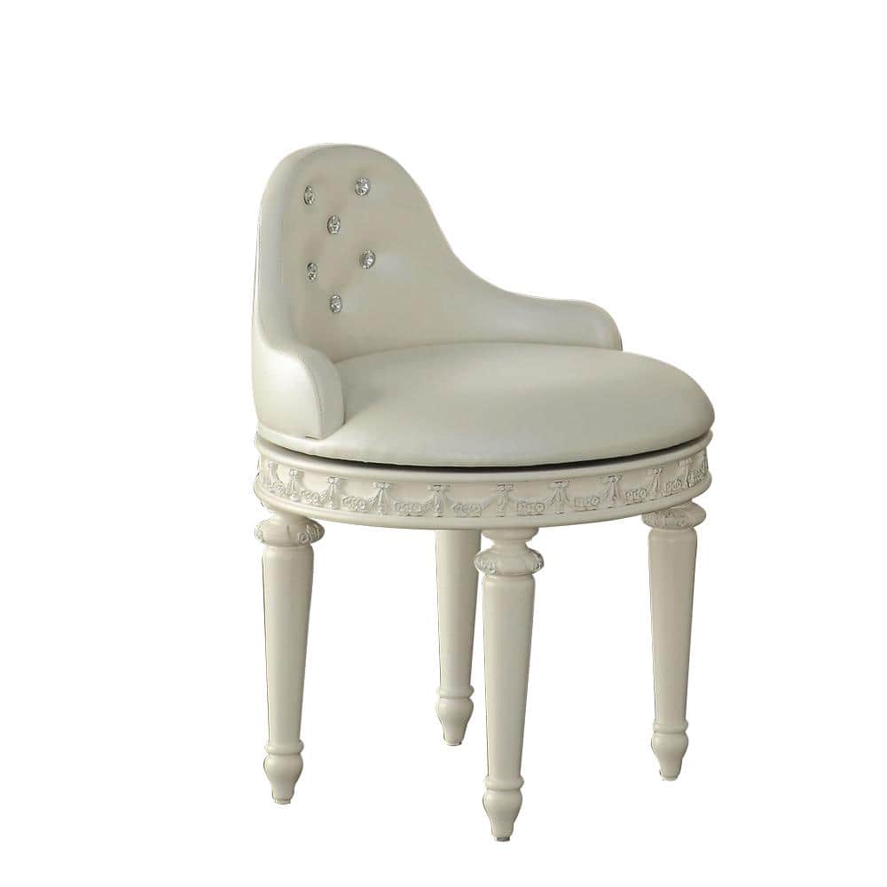 Ivory Swivel Vanity Chair with Crystal Tufting