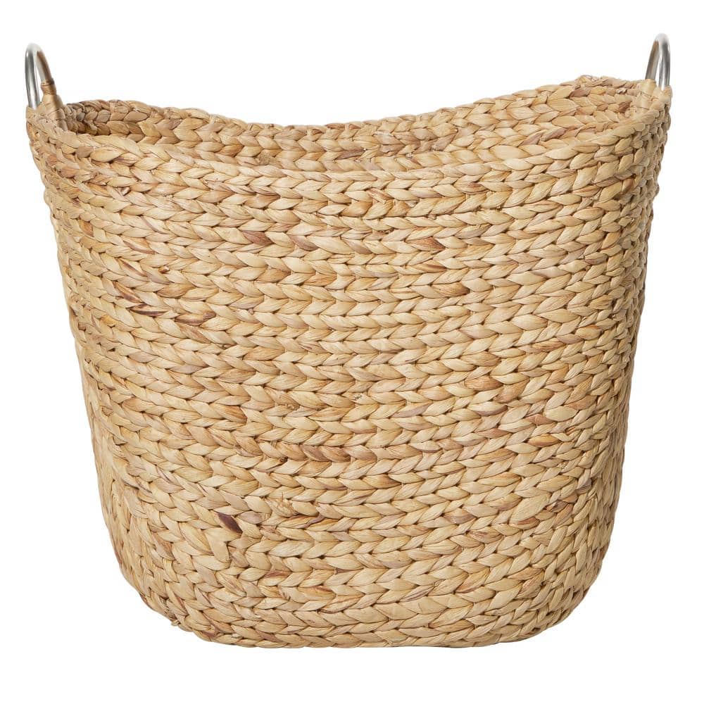 Large Round Seagrass Storage Basket with Metal Handles