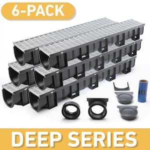 Deep Series 5.4 in. W x 5.4 in. D 39.4 in. L Plastic Trench and Channel Drain Kit with Galvanized Steel Grate (6-Pack)