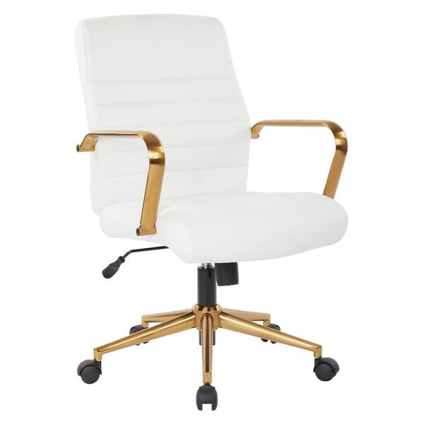 OSP Home Furnishings Mid-Back White Faux Leather Chair with Gold Arms and Base