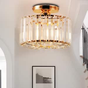 10 in. 1-Light Gold Semi Flush Mount Ceiling Light Crystal Fixture for Hallway Entryway Bedroom Bulbs Not Included