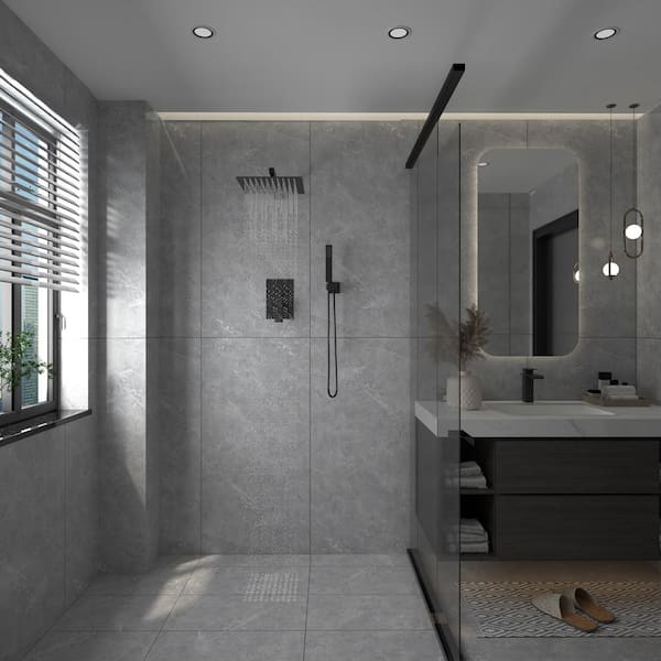 Rain Single Handle 2-Spray Shower Faucet 2.5 GPM with Flexible 12 in. Shower System Head with Handheld in Matte Black