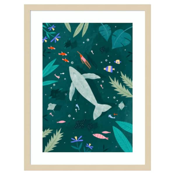 Amanti Art Swimming with a Whale by Bea Muller 1 Piece Framed Giclee Coastal Art Print 25 in. x 19 in.