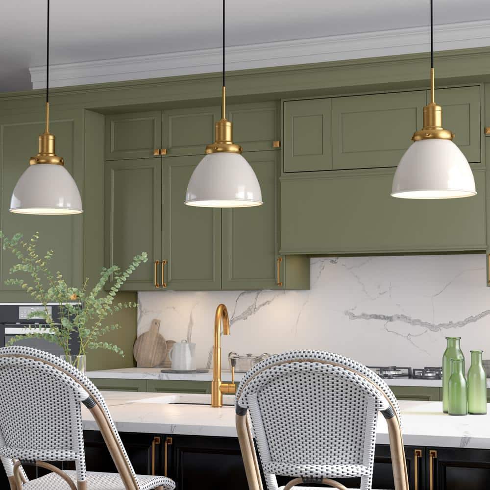 Madison 1-Light Pearled White and Brass Pendant with Metal Shade