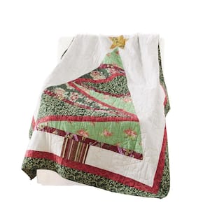Multi-Colored Christmas Tree Holiday Print Cotton Throw Blanket