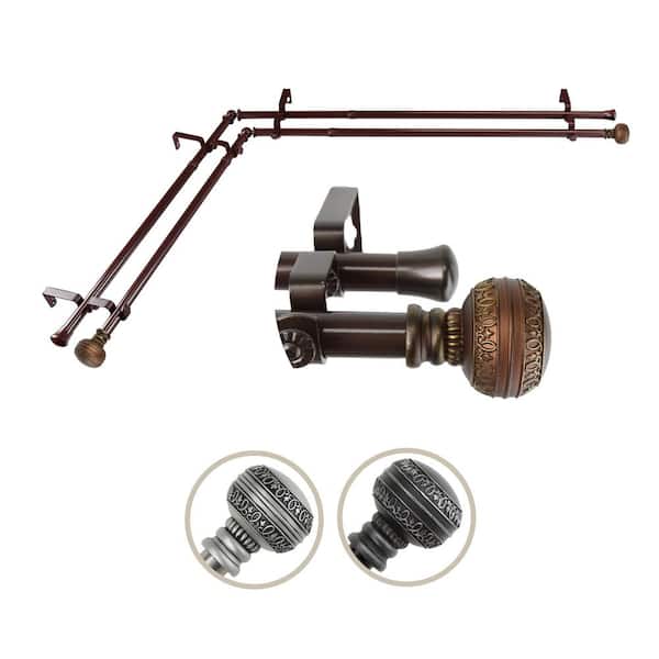 Rod Desyne Ornament Corner Window 66 in. - 120 in., 13/16 in. Dia Double Curtain Rod in Cocoa
