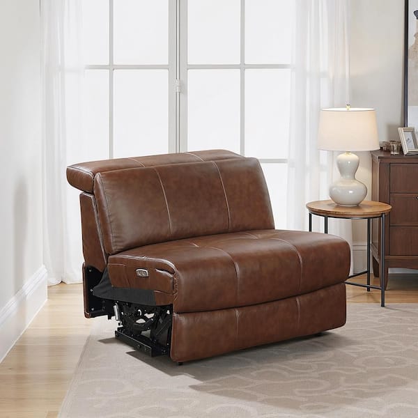 Tellot Brown Leather Power Armless Recliner with Power Headrest