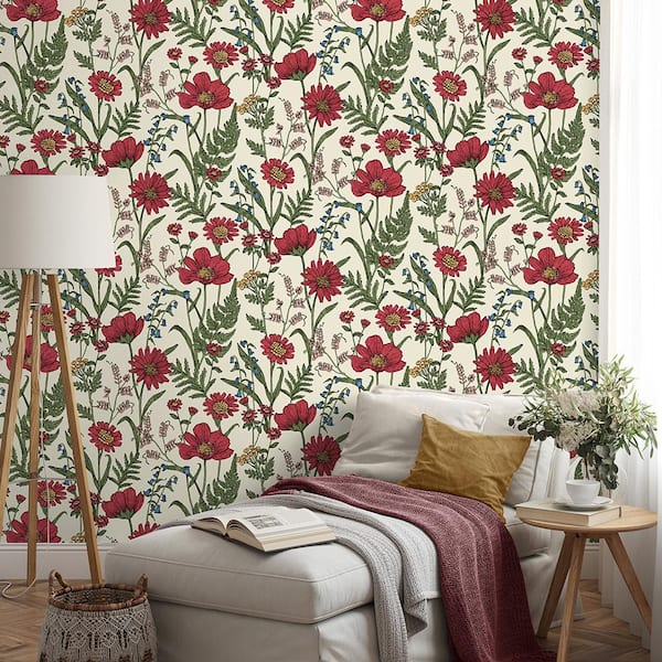 Arden Red Wild Meadow Wallpaper Sample