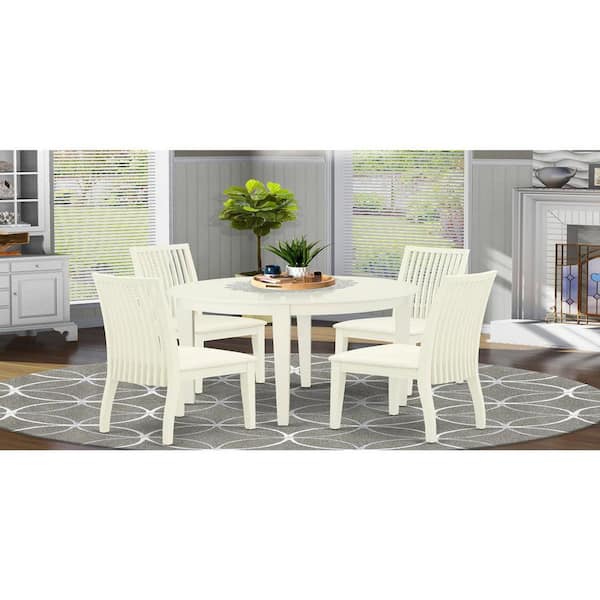 East West Furniture 5-Piece Buttermilk and Cherry Solid Wood Top - Round Dining Room Set - Seats 4