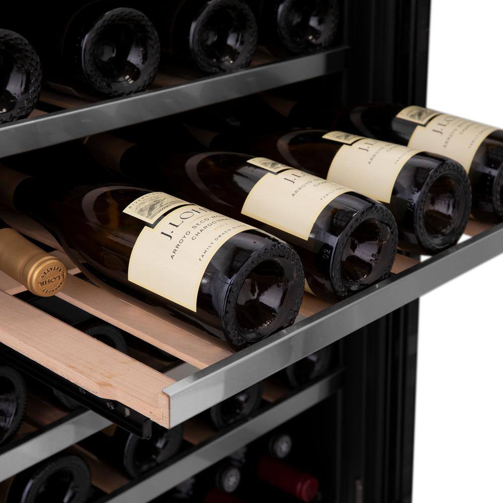 24" Stainless Steel Dual Zone Wine Cooler with Champagne Bronze Handle