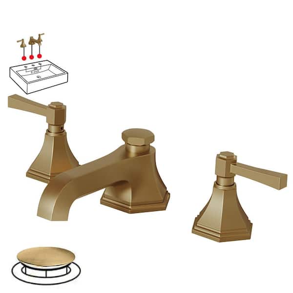 Fapully 8 in. Widespread Double Handle Bathroom Faucet, 3-Hole Bathroom Faucet with Pop Up Drain in Brushed Gold