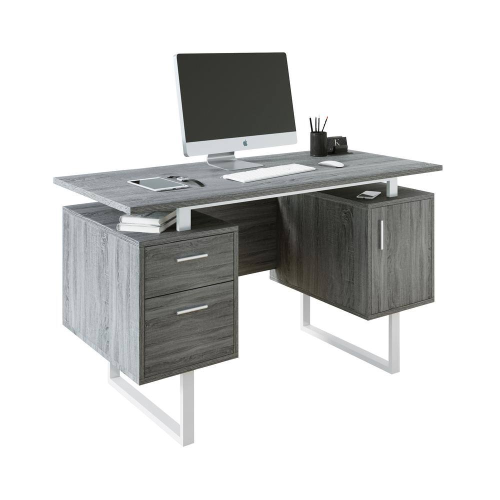 TECHNI MOBILI 51.25 in. White and Gold 2 Drawer Modern Office Desk with ...
