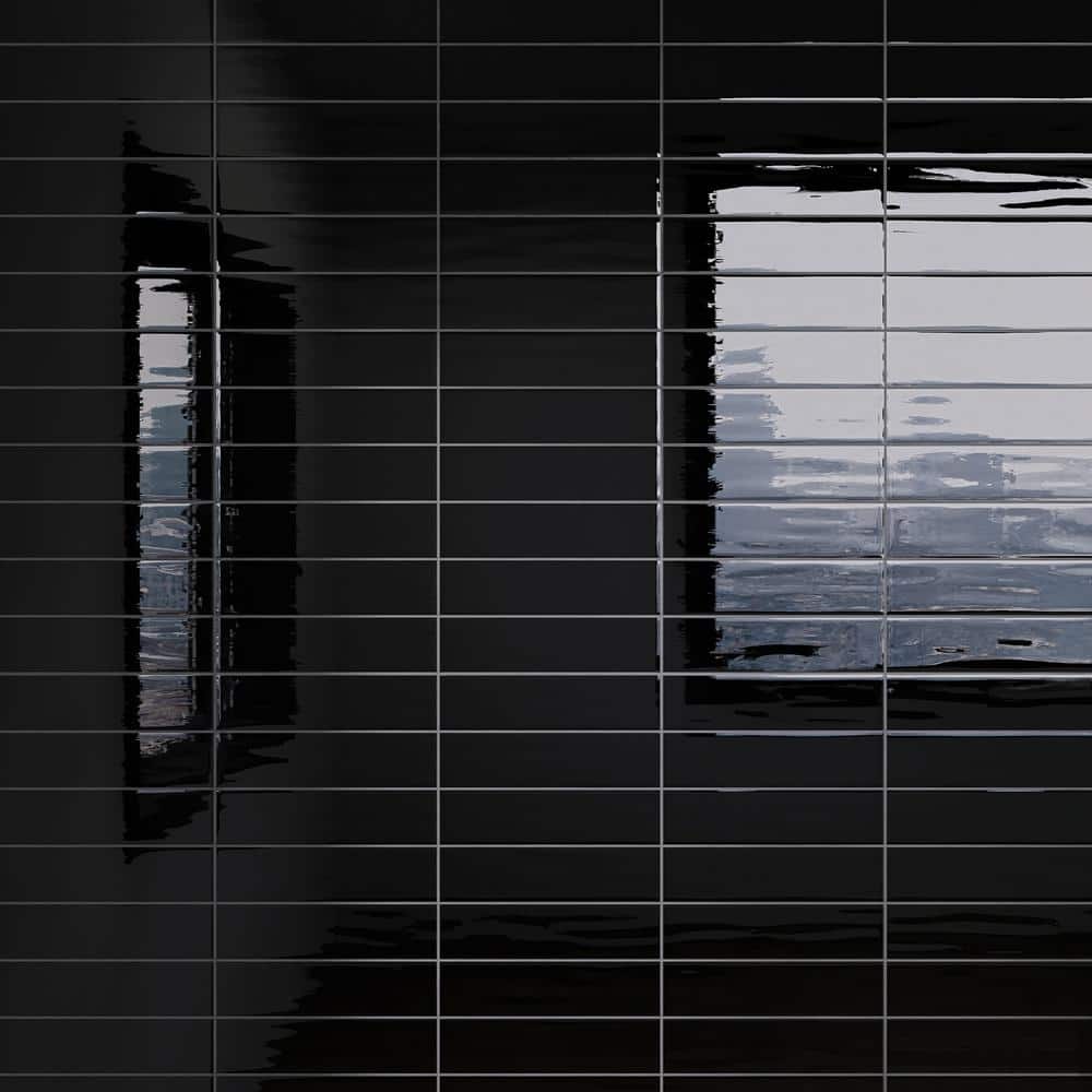 MOLOVO Zarati Black 2.95 in. x 11.81 in. Polished Ceramic Wall