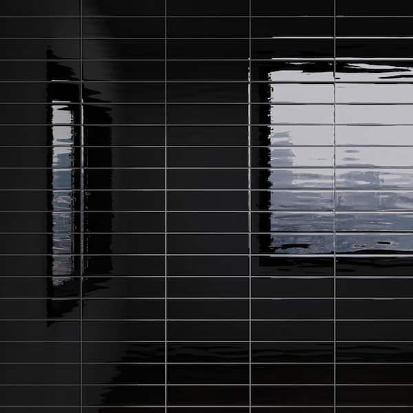 MOLOVO Zarati Black 11.81 in. x 2.95 in. Polished Ceramic Tile Sample