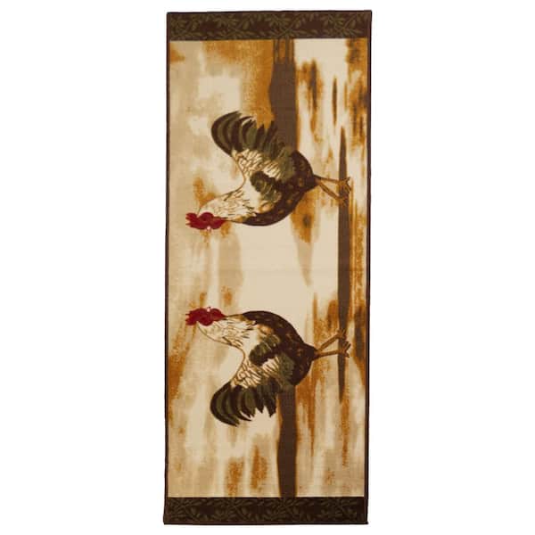 Rooster Design Beige 23 in. W x 84 in. L Stair Runner 13.42 sq. ft.