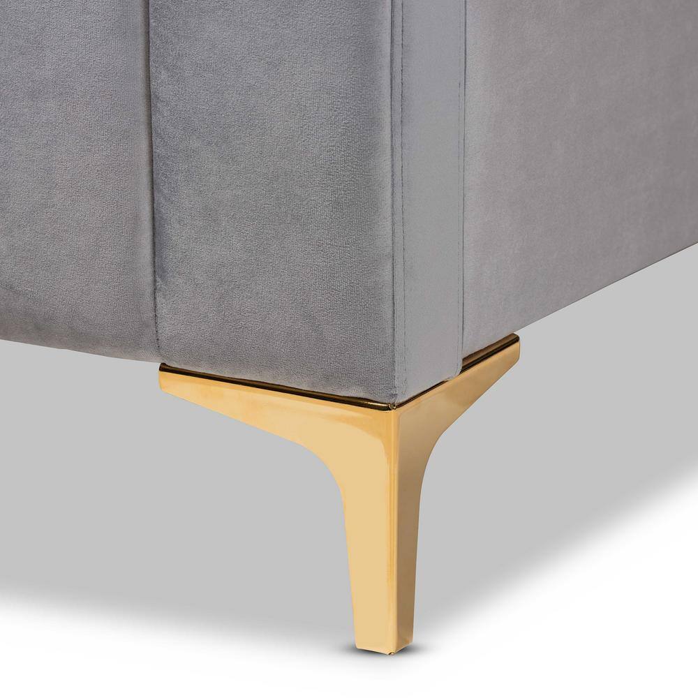 Nami Light Grey Velvet Upholstered King Bed with Tufted Headboard