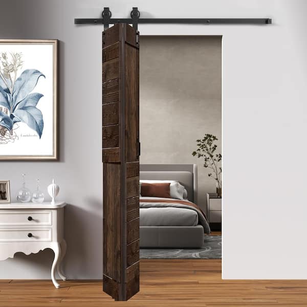 ISLIFE S Style 42 in. x 84 in. (21 in. x 84 in. x 2-Panels) Kona Coffee Solid Core Wood Bi-Fold Barn Door Hardware Kit Needed