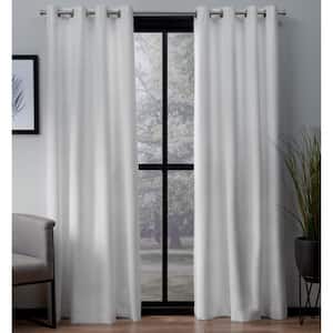 London Winter White Woven Solid 54 in. W x 84 in. L Noise Cancelling Thermal Grommet Blackout Curtain (Set of 2)