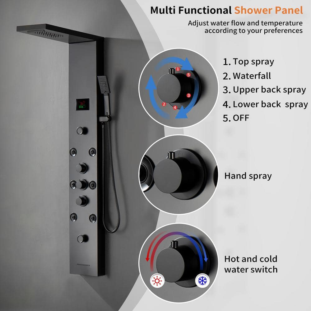 Matte Black 59'' Multi-Function Shower Panel System