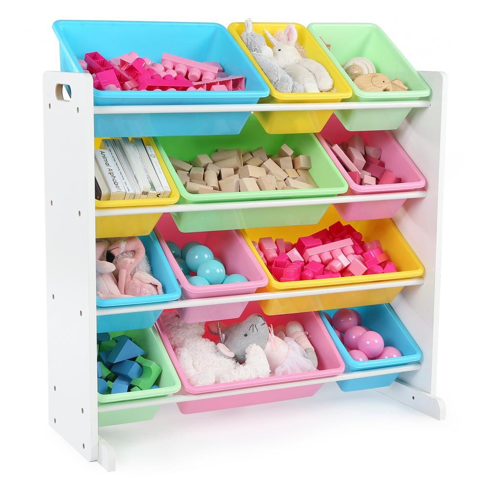 White and Pastel Kids' Stackable Toy Storage Organizer