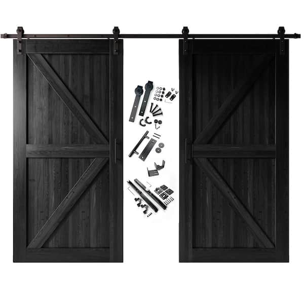 HOMACER 42 in. x 96 in. K-Frame Black Double Pine Wood Interior Sliding Barn Door with Hardware Kit, Non-Bypass