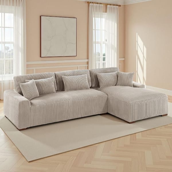 Lio 107 in. Round Arm 2-Piece Corduroy L-Shaped Sectional Sofa in. Camel Brown