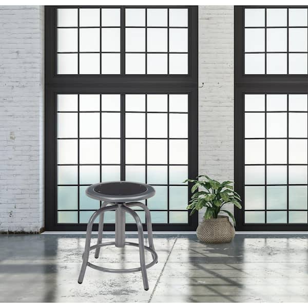 18 in. to 25 in. Height Black Seat and Grey Frame Adjustable Swivel Stool