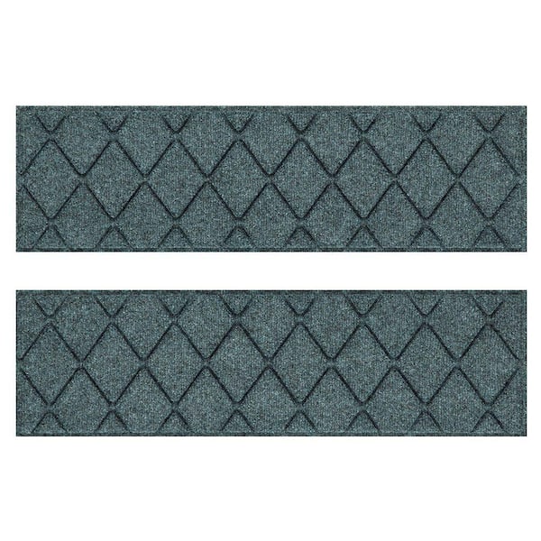 Waterhog Argyle Bluestone 8.5 in. x 30 in. PET Polyester Indoor Outdoor Stair Tread Cover (Set of 4)
