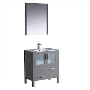 Torino 30 in. Bath Vanity in Gray with Ceramic Vanity Top in White with White Basin and Mirror (Faucet Not Included)