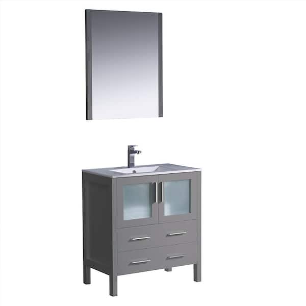 Fresca Torino 30 in. Bath Vanity in Gray with Ceramic Vanity Top in White with White Basin and Mirror (Faucet Not Included)