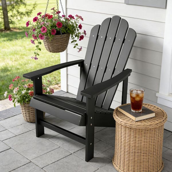 Outdoor Plastic Patio Adirondack Chairs in Black (Set of 1)