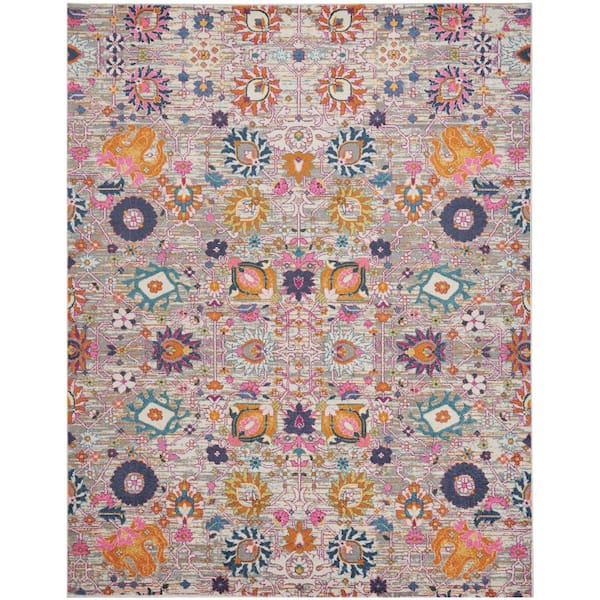 Nourison Passion Silver 9 ft. x 12 ft. Floral Transitional Area Rug