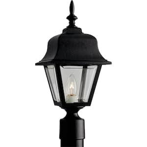 Non-Metallic 1-Light Textured Black Clear Beveled Acrylic Shade Traditional Outdoor Post Lantern Light