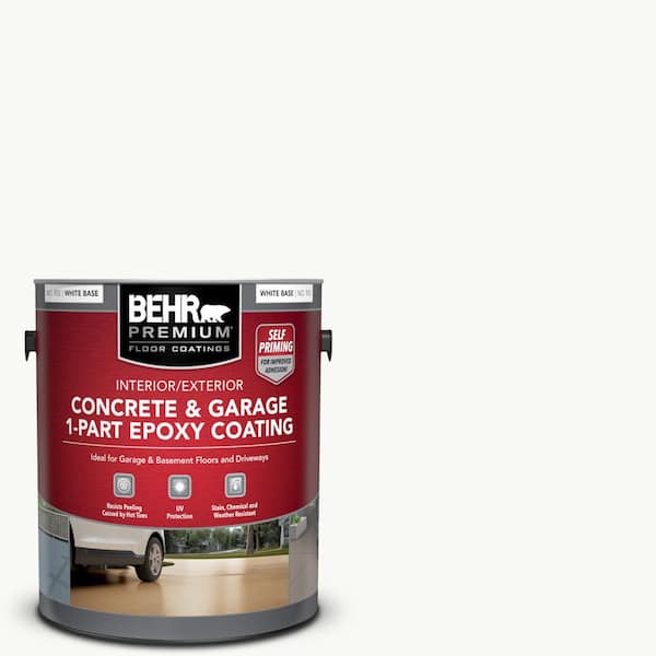 BEHR PREMIUM 1 gal. White Self-Priming 1-Part Epoxy Satin Interior/Exterior  Concrete and Garage Floor Paint 90001 - The Home Depot