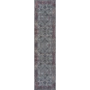 Victoria Ornate Persian All-Over Machine-Washable Purple/Gray 2 ft. x 8 ft. Runner Rug