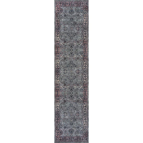 Victoria Ornate Persian All-Over Machine-Washable Purple/Gray 2 ft. x 8 ft. Runner Rug