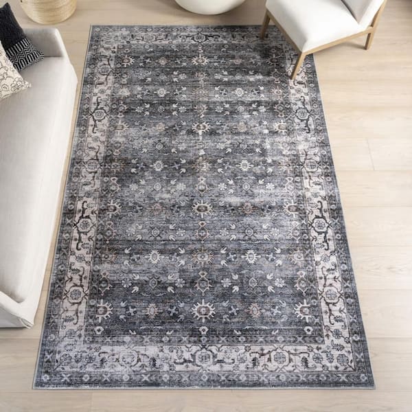 Myrtle Spill Proof Washable Vintage Grey 3 ft. x 5 ft. Indoor Area Rug