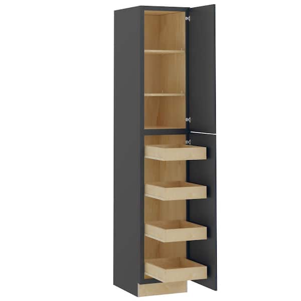 Home Decorators Collection Grayson 18 in. W x 24 in. D x 96 in. H Assembled Plywood Pantry Kitchen Cabinet in Deep Onyx with 4ROT Soft Close RH