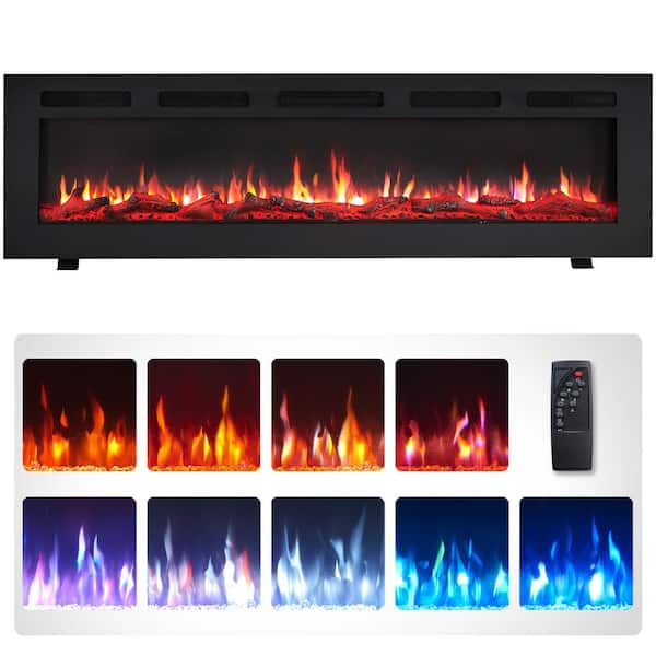 Unbranded 60 in. Freestanding and Wall Mounted Electric Fireplace in Black with Multi-Color Flame