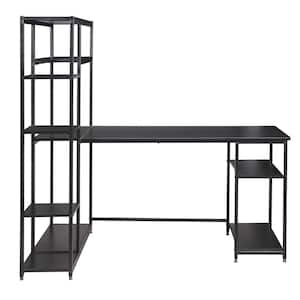 62.9 in. Rectangle Black Office Computer Desk with Bookshelf and Storage Space