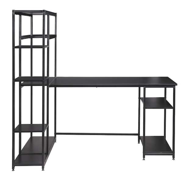 Unbranded 62.9 in. Rectangle Black Office Computer Desk with Bookshelf and Storage Space