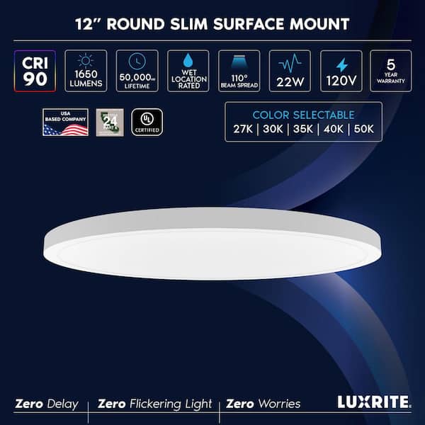 White Outdoor Integrated LED 12 in. Flush Mount Ceiling Light, 5CCT, 1650LM, 110° Beam, 22W, Dimmable, UL Listed 2 Pack